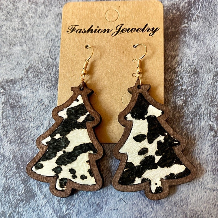 Boho Wooden Christmas Tree Earrings