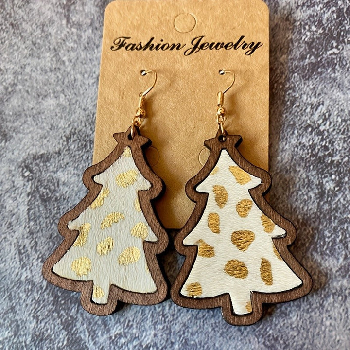 Boho Wooden Christmas Tree Earrings