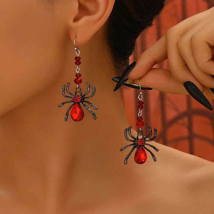 Gothic Red Spider Dangle Earrings