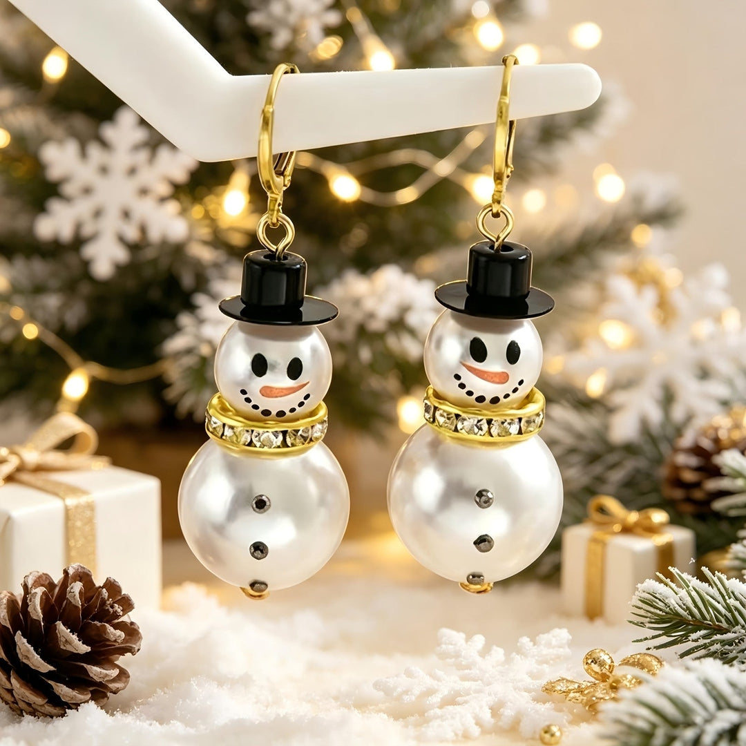 Cute Snowman Pearl Drop Earrings