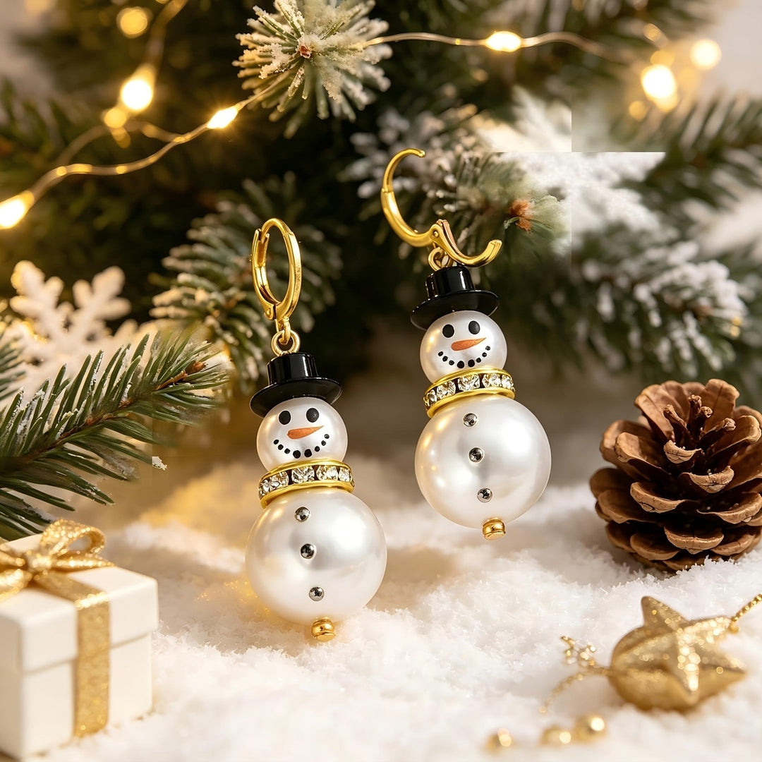 Cute Snowman Pearl Drop Earrings