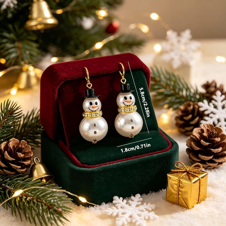 Cute Snowman Pearl Drop Earrings