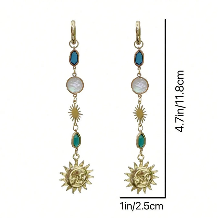 Elegant Sun Moon Dangle Earrings