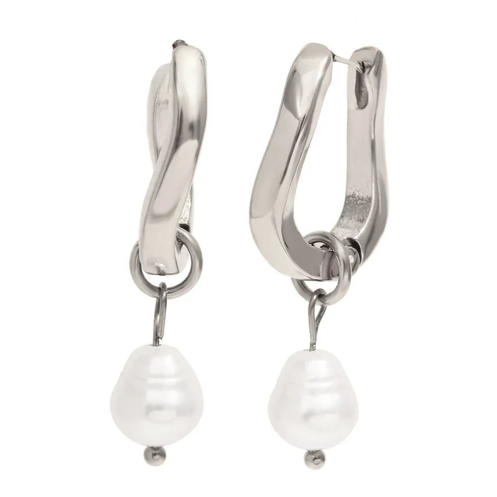 Pearl-Kissed Teardrop Hoop Earrings