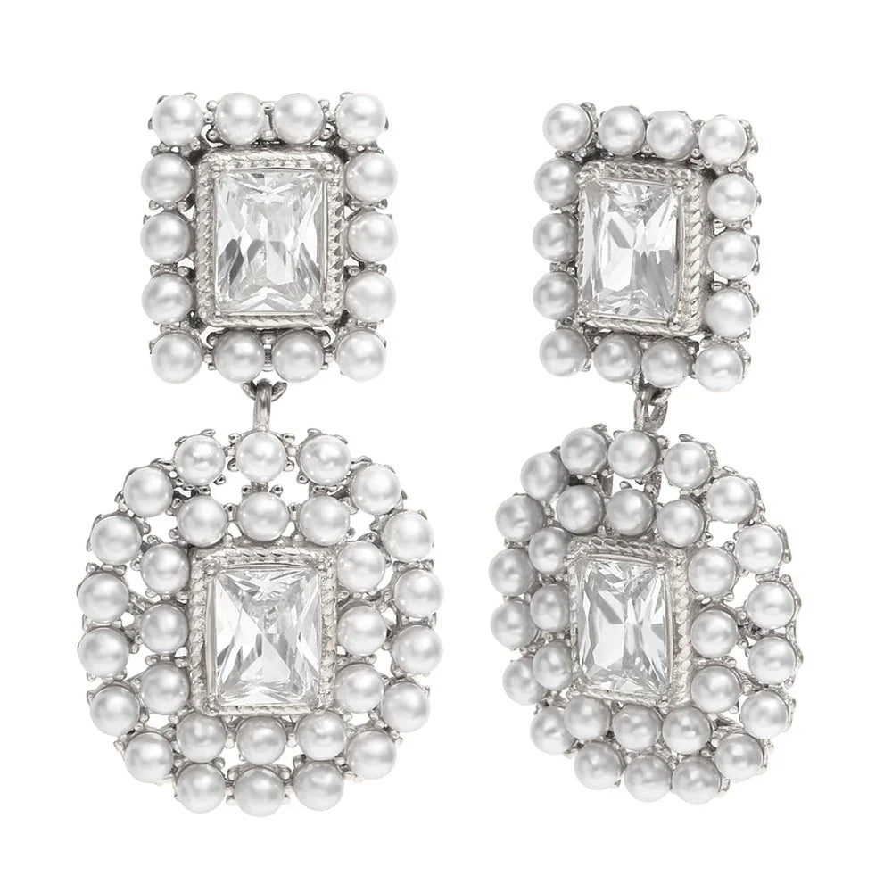 Pearl-Framed Geometric Earrings