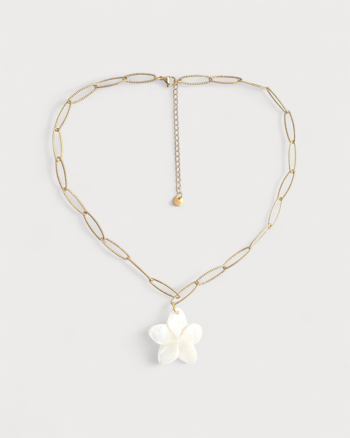 Big White Flower- Necklace - Stainless Steel