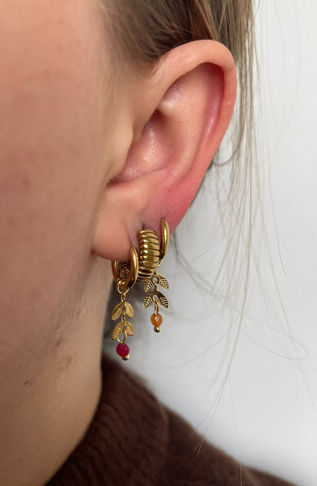 Stone Leaf - Earrings - Natural Stone - Stainless Steel